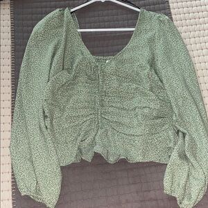 H&M Green Ruched Crop Blouse with Long Sleeves